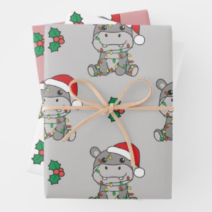 Hippo Christmas Winter Animals Holiday Hippos Wrapping Paper Sheet