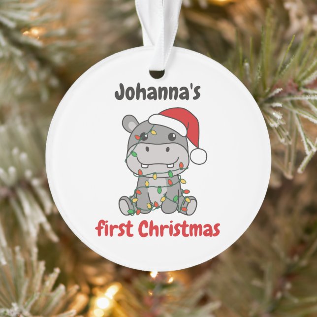 Hippo Christmas Winter Babys first Christmas Ornament (Tree)