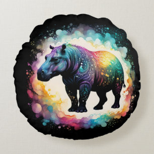 Hippo Colour Splash, Round Cushion