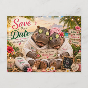 Hippo Couple Tropical Spa Save the Date Postcard