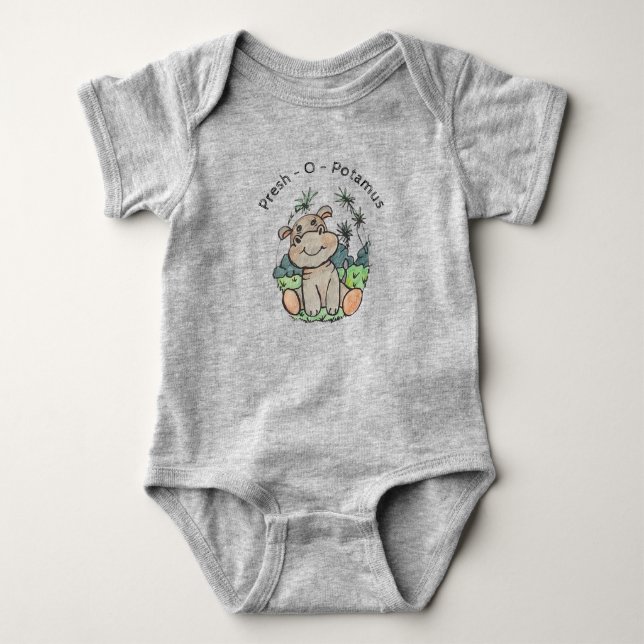 Hippo Cute Animals One Piece Baby Bodysuit (Front)