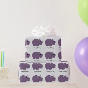 Hippo Design Any Colour Background Birthday Gift Wrapping Paper