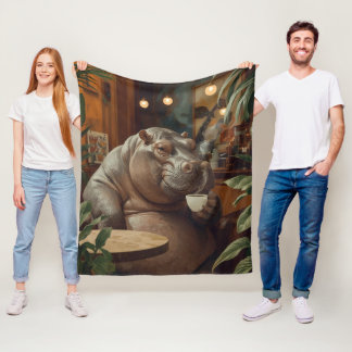 Hippo drinks coffee. Surreal style Fleece Blanket