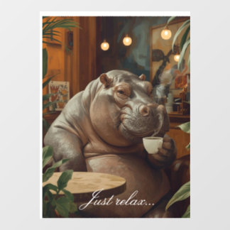 Hippo drinks coffee. Surreal style Window Cling