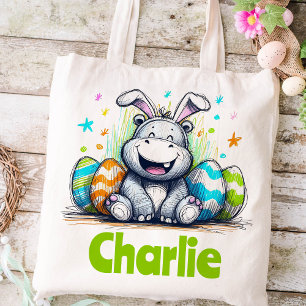 Hippo Easter Kids Name Boys Bunny Tote Bag