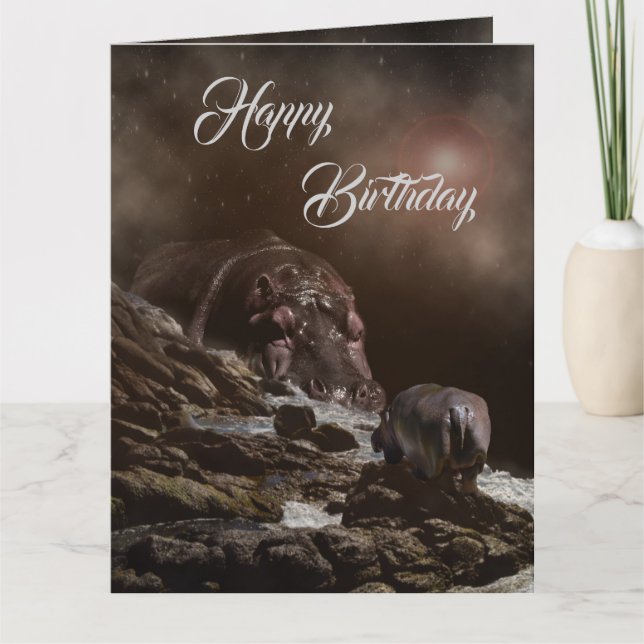Hippo Enchanted Evening, Big Birthday Card (Front)