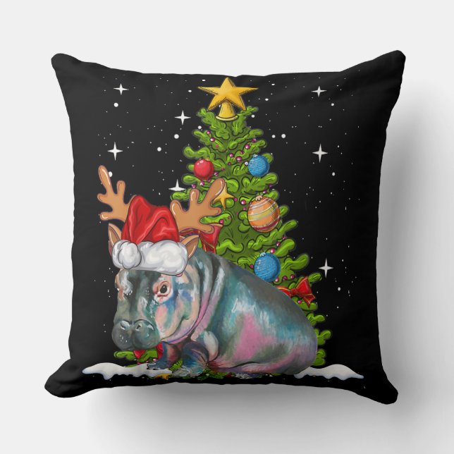 Hippo Fiona Christmas Tree Hippopotamus Cushion (Front)