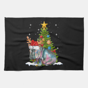 Hippo Fiona Christmas Tree Hippopotamus Tea Towel