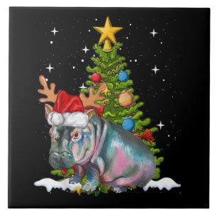 Hippo Fiona Christmas Tree Hippopotamus Tile