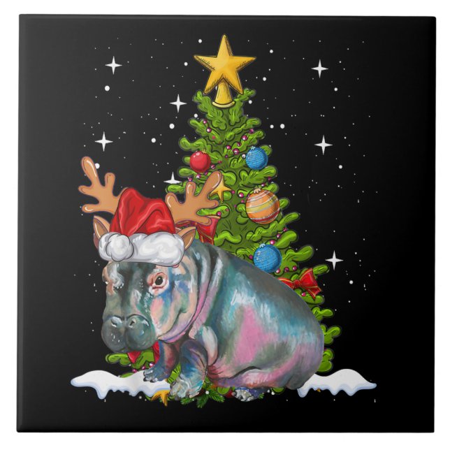 Hippo Fiona Christmas Tree Hippopotamus Tile (Front)