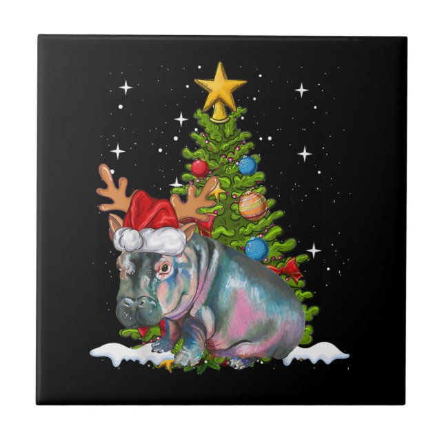 Hippo Fiona Christmas Tree Hippopotamus Tile (Front)