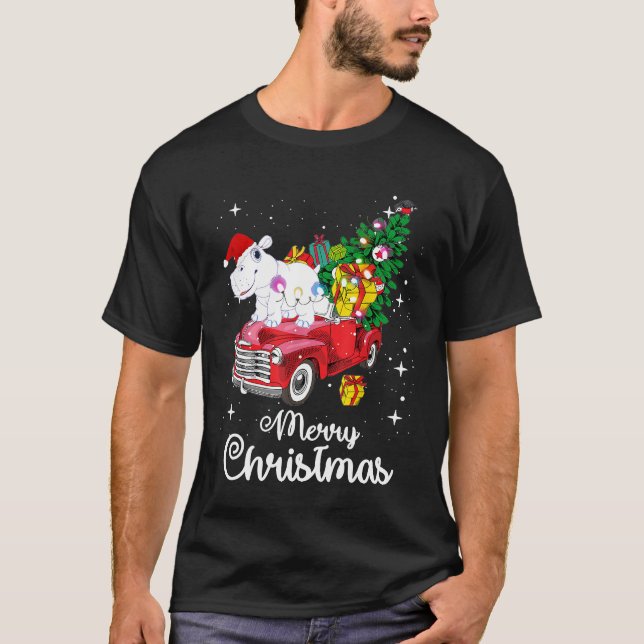 Hippo Fiona Ride Red Truck Christmas Pajama T-Shir T-Shirt (Front)