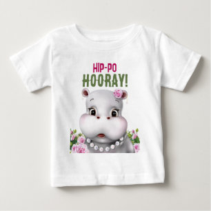 Hippo Floral Girl Birthday Baby T-Shirt