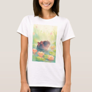 Hippo Floral Pond Hideaway in the Forest T-Shirt