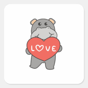 Hippo For Valentine's Day Cute Animals With Hearts Square Sticker