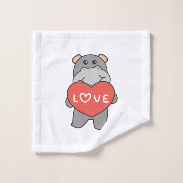 Hippo For Valentine's Day Cute Animals With Hearts Wash Cloth (Wash Cloth)