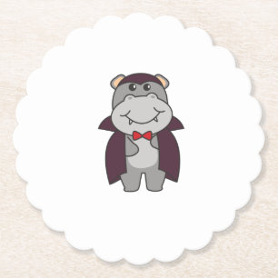 Hippo Halloween Cute Devil Vampire Costume Paper Coaster