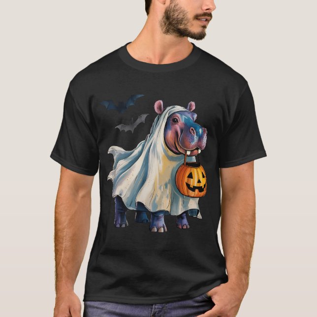 Hippo Halloween Pumpkin Hippopotamus  T-Shirt (Front)