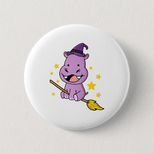 Hippo Halloween Witch For Halloween 6 Cm Round Badge