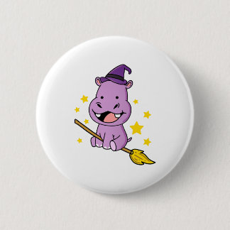 Hippo Halloween Witch For Halloween 6 Cm Round Badge
