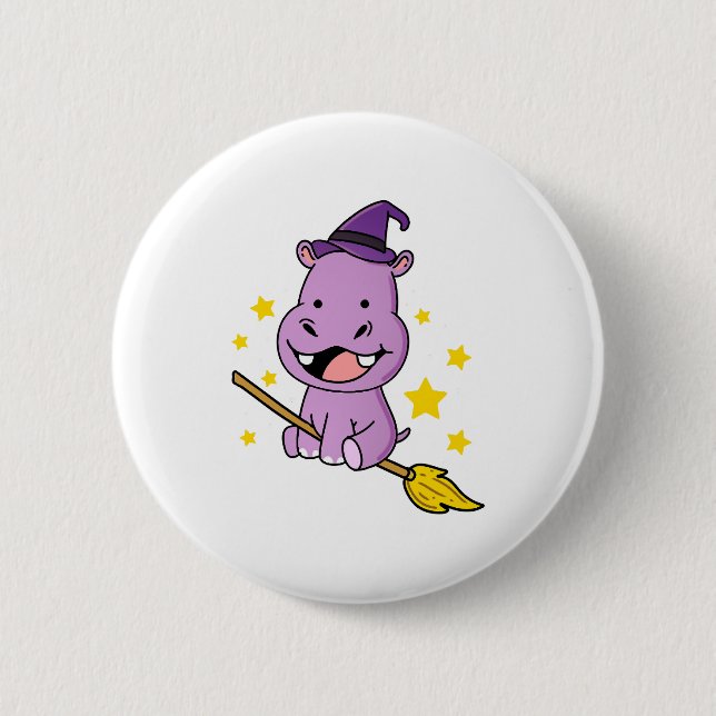 Hippo Halloween Witch For Halloween 6 Cm Round Badge (Front)