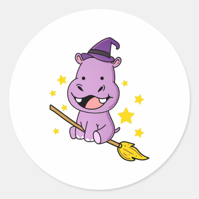 Hippo Halloween Witch For Halloween Classic Round Sticker (Front)