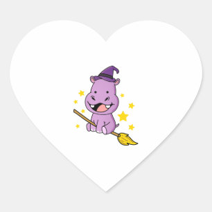 Hippo Halloween Witch For Halloween Heart Sticker
