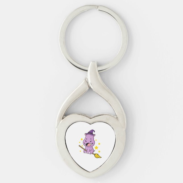 Hippo Halloween Witch For Halloween Key Ring (Front)