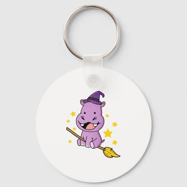 Hippo Halloween Witch For Halloween Key Ring (Front)