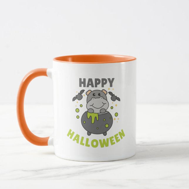 Hippo Happy Halloween Cauldron Bat Mug (Left)