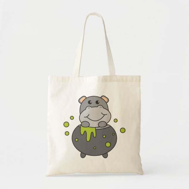 Hippo Happy Halloween Cauldron Bat Tote Bag (Front)