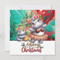 Hippo Hawaii Christmas Greeting 