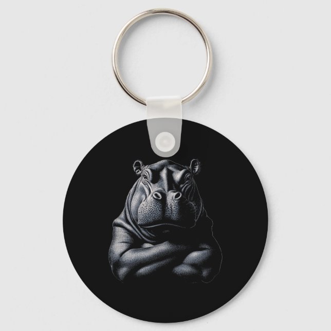 Hippo Hippopotamus Animal Muscle Bodybuilding Gym  Key Ring (Front)