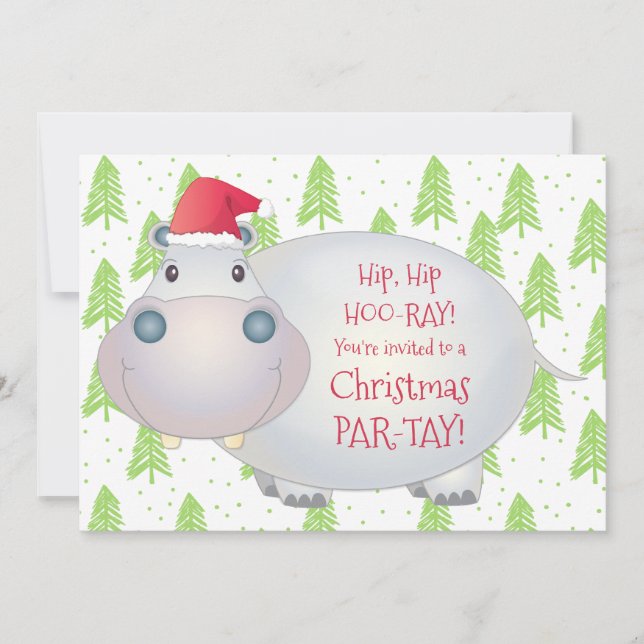 Hippo Hippopotamus Kid's Christmas Holiday Party Invitation (Front)