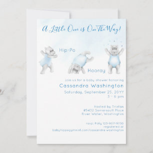 Hippo Hooray Somersault Baby Boy Shower Invitation