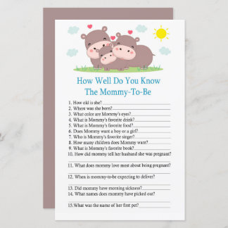 Hippo How well do you know baby shower game