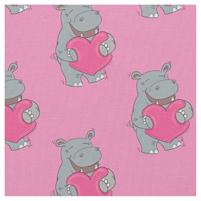 Hippo Hugs Cute Hippopotamus Fabric (Close Up)