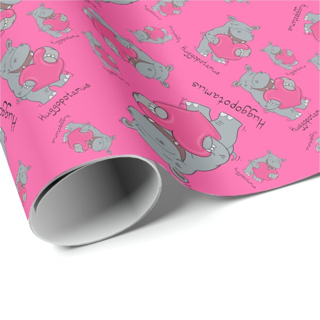 Hippo Hugs Valentine’s Day Wrapping Paper (Roll Corner)