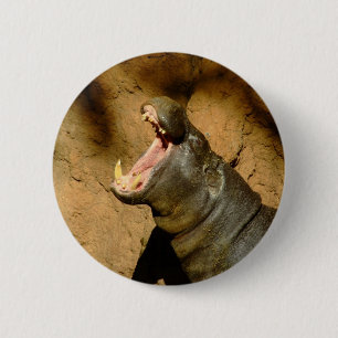 hippo hungry 6 cm round badge