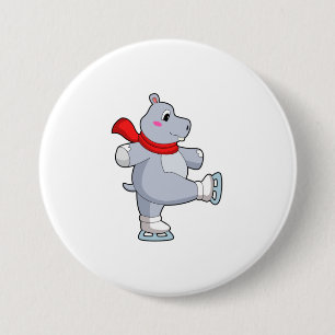 Hippo Ice skating Ice skates 7.5 Cm Round Badge