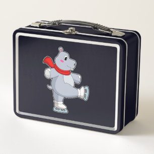 Hippo Ice skating Ice skates Metal Lunch Box