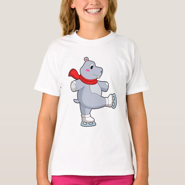 Hippo Ice skating Ice skates T-Shirt (Front)