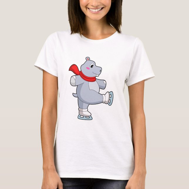 Hippo Ice skating Ice skates T-Shirt (Front)