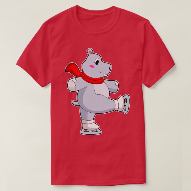 Hippo Ice skating Ice skates T-Shirt (Design Front)
