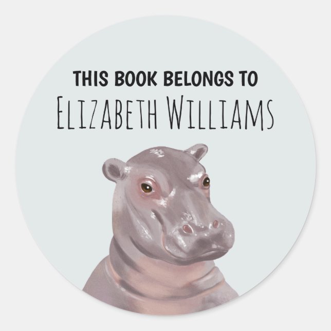 Hippo Illustration Personalised Name School  Classic Round Sticker (Front)