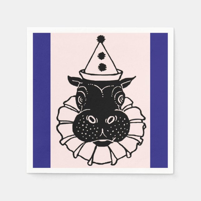 hippo in a party hat napkin (Front)