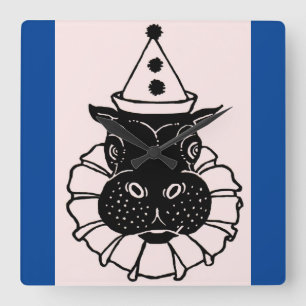 hippo in a party hat square wall clock