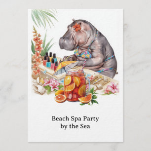 Hippo in Bikini Manicure Coastal Beauty beach spa Invitation