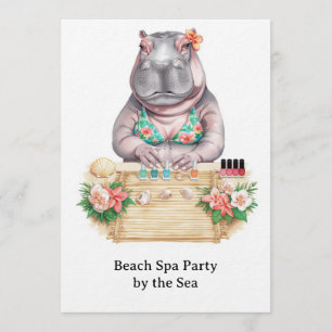 Hippo in Bikini Manicure Coastal Beauty beach spa Invitation