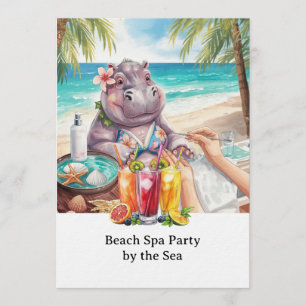 Hippo in Bikini Manicure Coastal Beauty beach spa Invitation